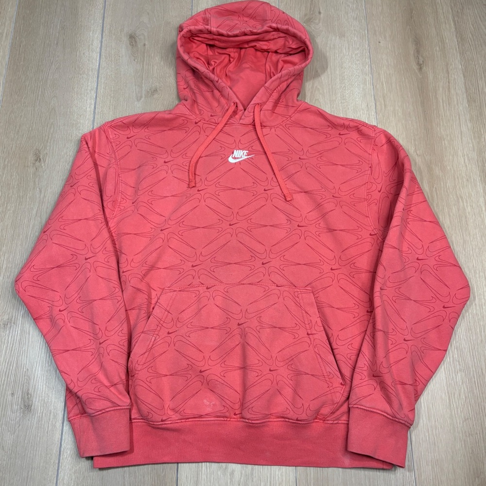 Nike Sportswear Club Fleece Hoodie Magic Ember All Over Center Swoosh Print Mens